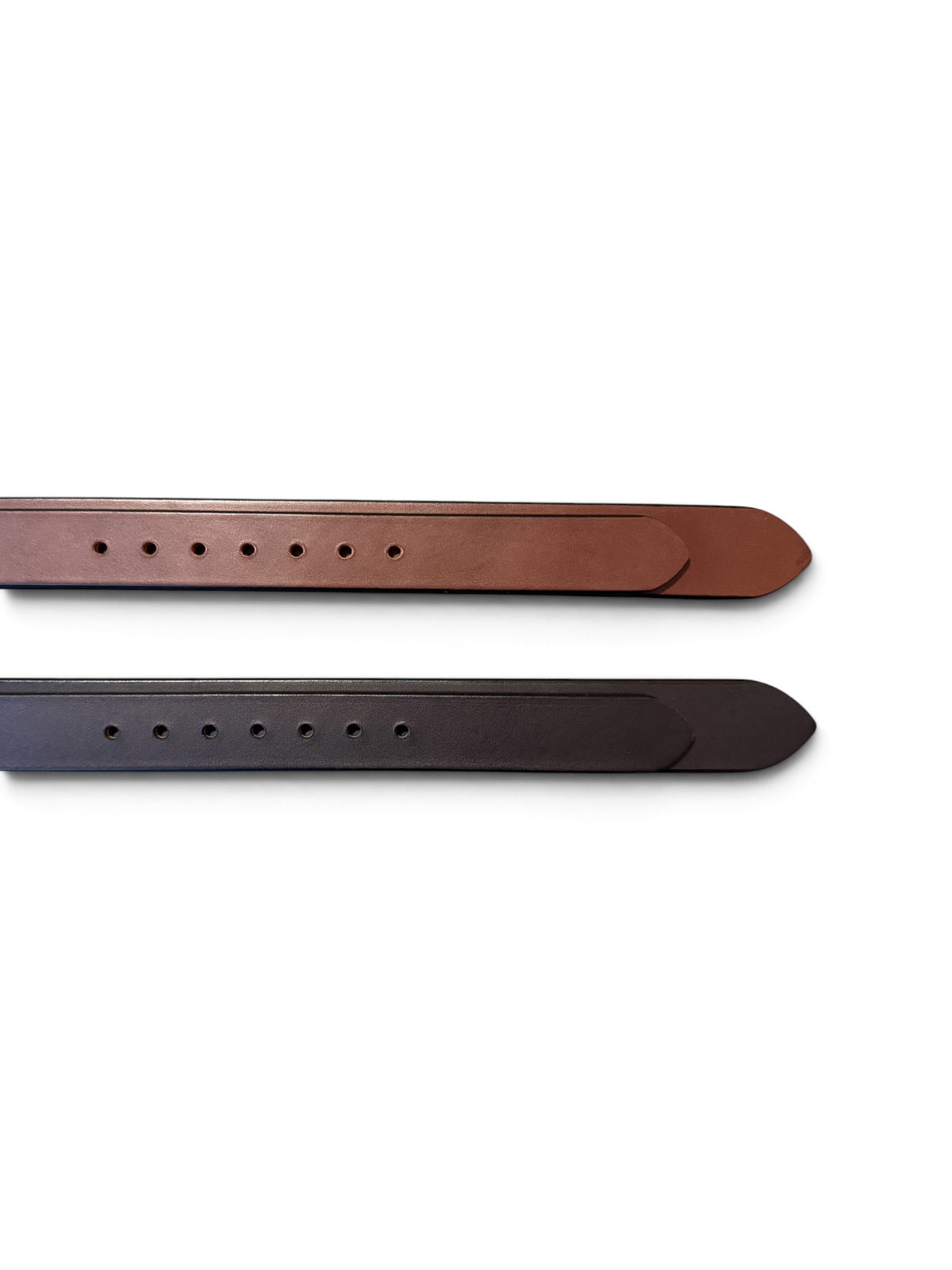 Close-up of Helios Belt tips in brown and black